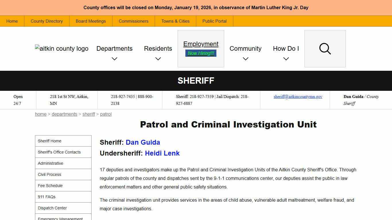 Patrol and Criminal Investigation Unit | Aitkin County, MN